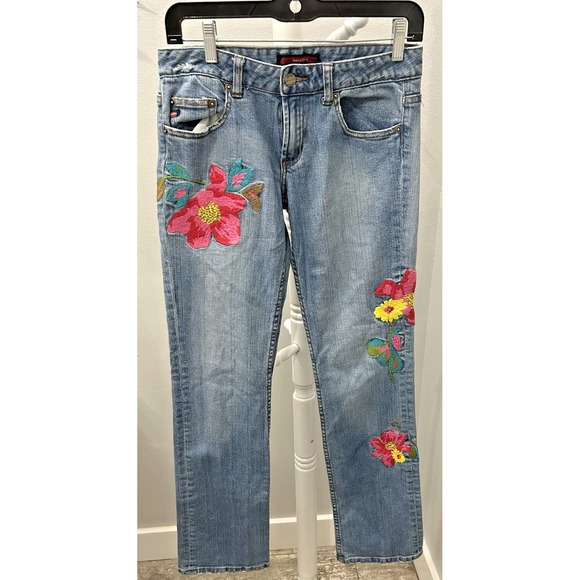 BCBGMaxAzria Denim - Y2K BCBG Maxazria Embroidered Jeans Flower 90s Boho Hippie Festival - Size 4